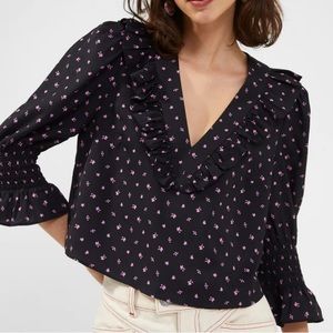 French Connection Dylan Ditsy Crepe Light Ruffle neck blouse NWT size XS